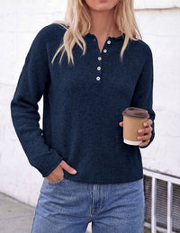 PRETTYGARDEN Women's Fall Button Up Cozy Pullover Sweaters | Stretchy Soft Knit, Drop Shoulder Long Sleeve Tops, Henley Crewneck Rolled Edge, Dressy Casual Blouses, Trendy Winter Clothes