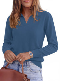 PRETTYGARDEN Womens Long Sleeve Collared Polo Sweater V Neck Knit Ribbed Business Casual Pullover Sweaters 2026 Fall Outfits