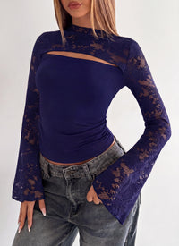 PRETTYGARDEN Womens Tops Fall Sexy Bell Long Sleeve Shirts Cut Out Fitted Y2k Lace Tshirt Ruched Going Out Crop Top 2026