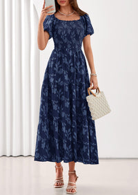 PRETTYGARDEN Women's 2026 Summer Boho Maxi Dresses Floral Short Sleeve Square Neck Smocked Flowy Long Dress Vacation Outfits PRETTYGARDEN