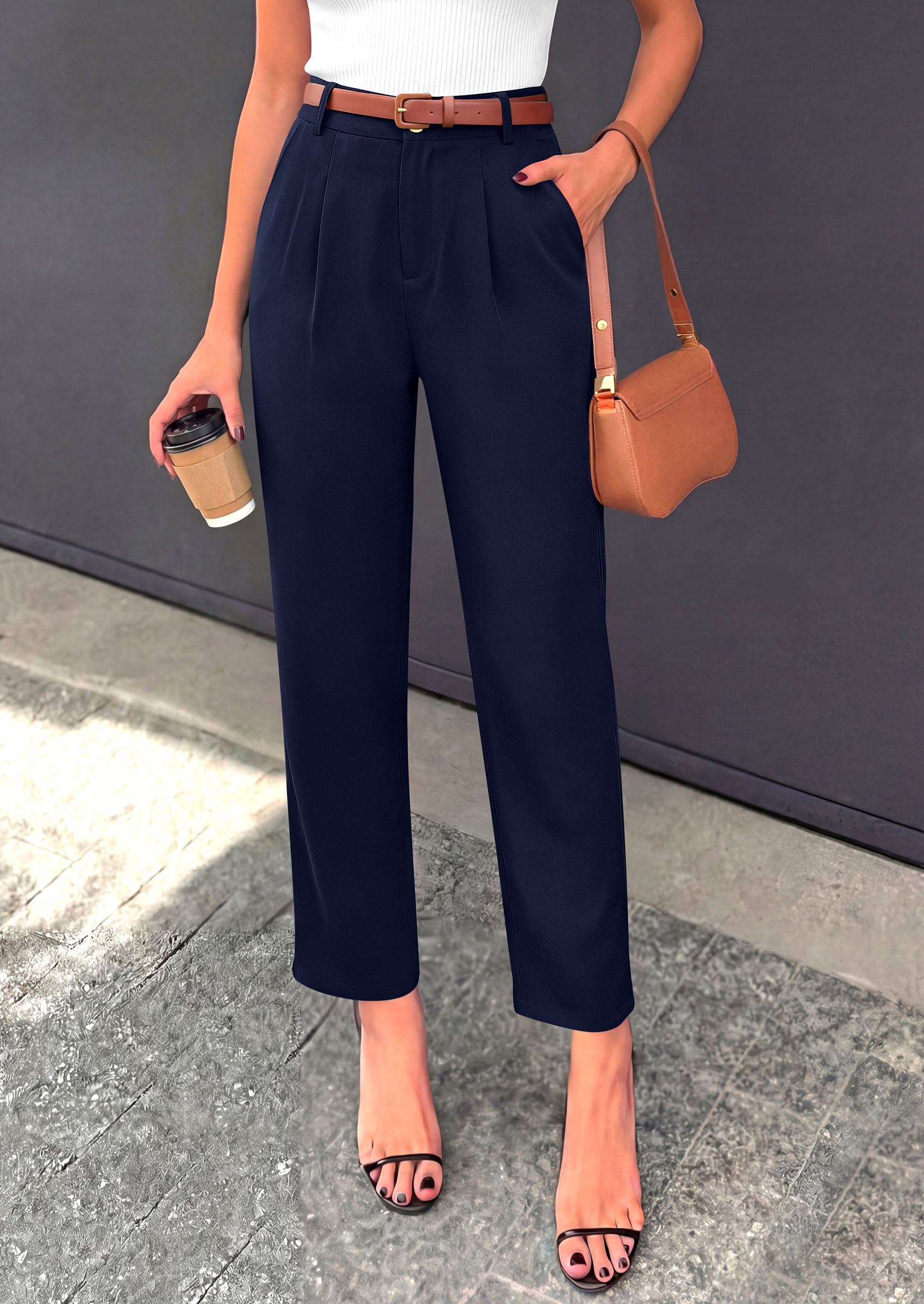 PRETTYGARDEN Womens Dress Pants Summer 2026 Work Clothes Tapered High Waisted Trousers Slacks Pockets Business Casual Outfits
