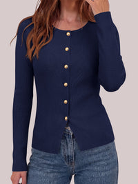 PRETTYGARDEN Long Sleeve Button Front Cardigan Sweaters for Women Fall Tops | Crewneck Ribbed Knit Sweater, Soft Short Cardigans, Business Casual Office Work Tops, Date Night Fashion Clothing Outfits