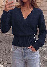 PRETTYGARDEN Women V Neck Wrap Sweater Cropped Tops Fall Winter Fashion 2026, Business Casual Outfits, Stretchy Soft knit, Wide Ribbed Hem with Side Buttons Pullover Sweaters