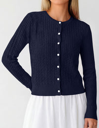 PRETTYGARDEN Women Lightweight Button Up Cardigan Sweaters | Soft Stretchy, Cozy Cable Knit, Long Sleeve Crew Neck, Trendy Cardigans, Cute Casual Outfits, Early Fall Fashion Clothing