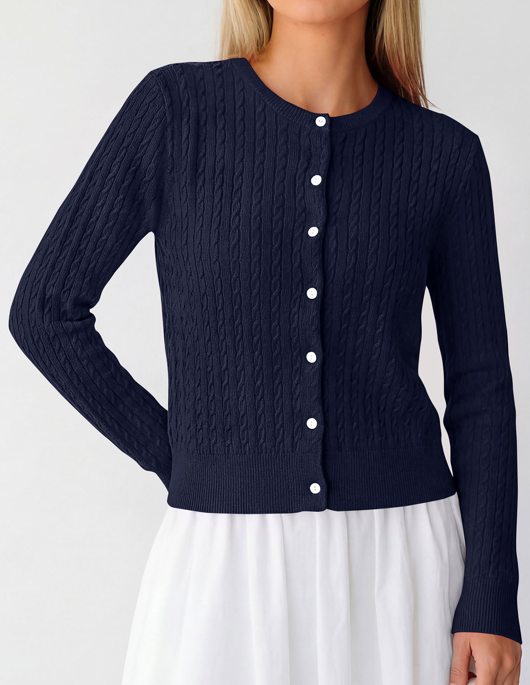 PRETTYGARDEN Women Lightweight Button Up Cardigan Sweaters | Soft Stretchy, Cozy Cable Knit, Long Sleeve Crew Neck, Trendy Cardigans, Cute Casual Outfits, Early Fall Fashion Clothing