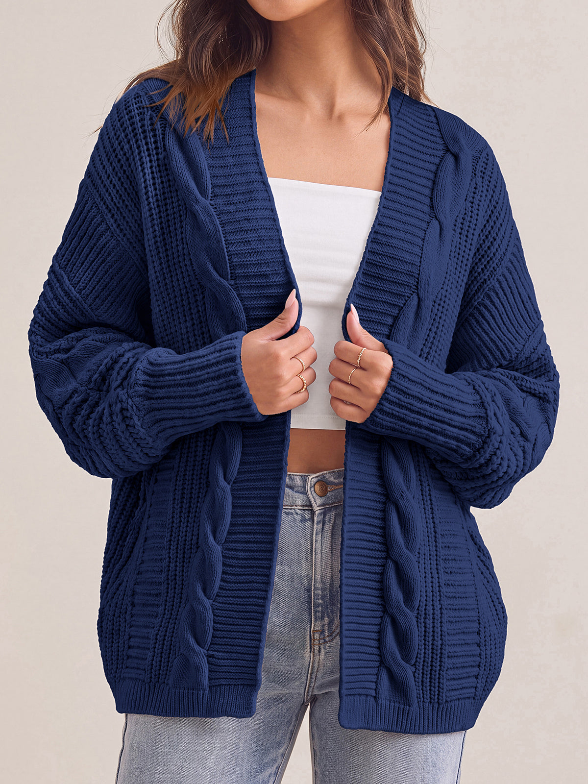 PRETTYGARDEN Chunky Open Front Cable Knit Cardigan Sweaters for Women Coats Loose Fit Batwing Long Sleeve Sweater, Soft Cozy Casual Cardigans, Holiday Travel Vacation Outfits, Trendy Fashion Outerwear