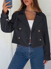 PRETTYGARDEN Cropped Trench Coat For Women Short Jacket  Soft Lightweight Coats, Lapel Double Breasted, Long Sleeve Loose Fit, Casual Work Office Jackets, Fall Winter Outwear