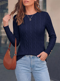 PRETTYGARDEN Fall Sweaters for Women Cable Knit Long Sleeve Button Cuffs | Slim Fit Sweater Tops Dressy Casual, Ribbed Crewneck Sweater Shirts, Women's Sweaters Fall Winter, Business Casual Outfits