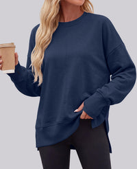 PRETTYGARDEN Womens Long Sleeve Loose Crewneck Sweatshirts with Thumb Hole | Soft Cozy Fleece Basic Side Slit Oversized Pullover Tops, Workout Casual Daily Wear, Y2k 2026 Fashion Fall Winter Clothing