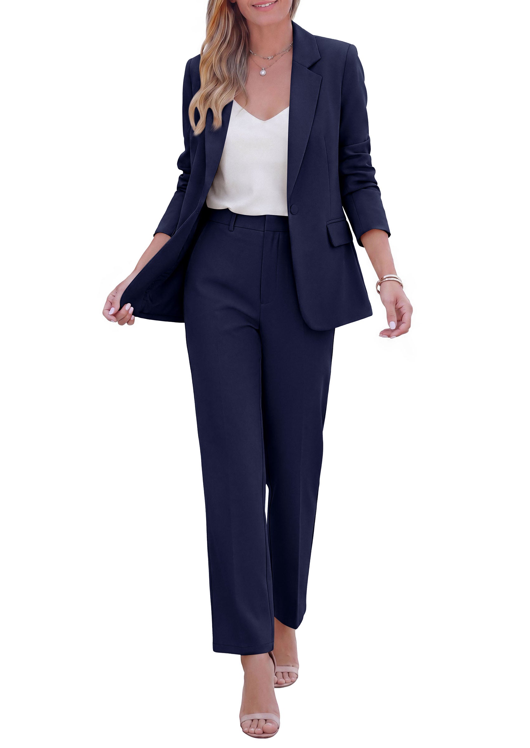 PRETTYGARDEN Two Piece Sets for Women Dressy Pant Suits | Lapel Blazer,Straight Leg Dress Pants,Professional Interview Suit Set,Business Casual Outfits,Office Work Clothes,Fall Winter
