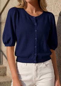 PRETTYGARDEN Puff Short Sleeve Cardigans for Women Lightweight 2026 Summer Shirts Button Up Knit Sweater Tops Spring Clothes PRETTYGARDEN