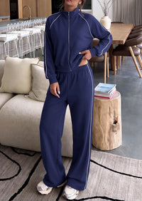 PRETTYGARDEN Women's 2 Piece Sweat Set Casual Fall Outfits | Zip Up Sweatshirt,Wide Leg Pants Sweatsuits,Side Stripes,Matching Lounge Sets,Athletic Wear for Airport,Jogging,Travel,Daily