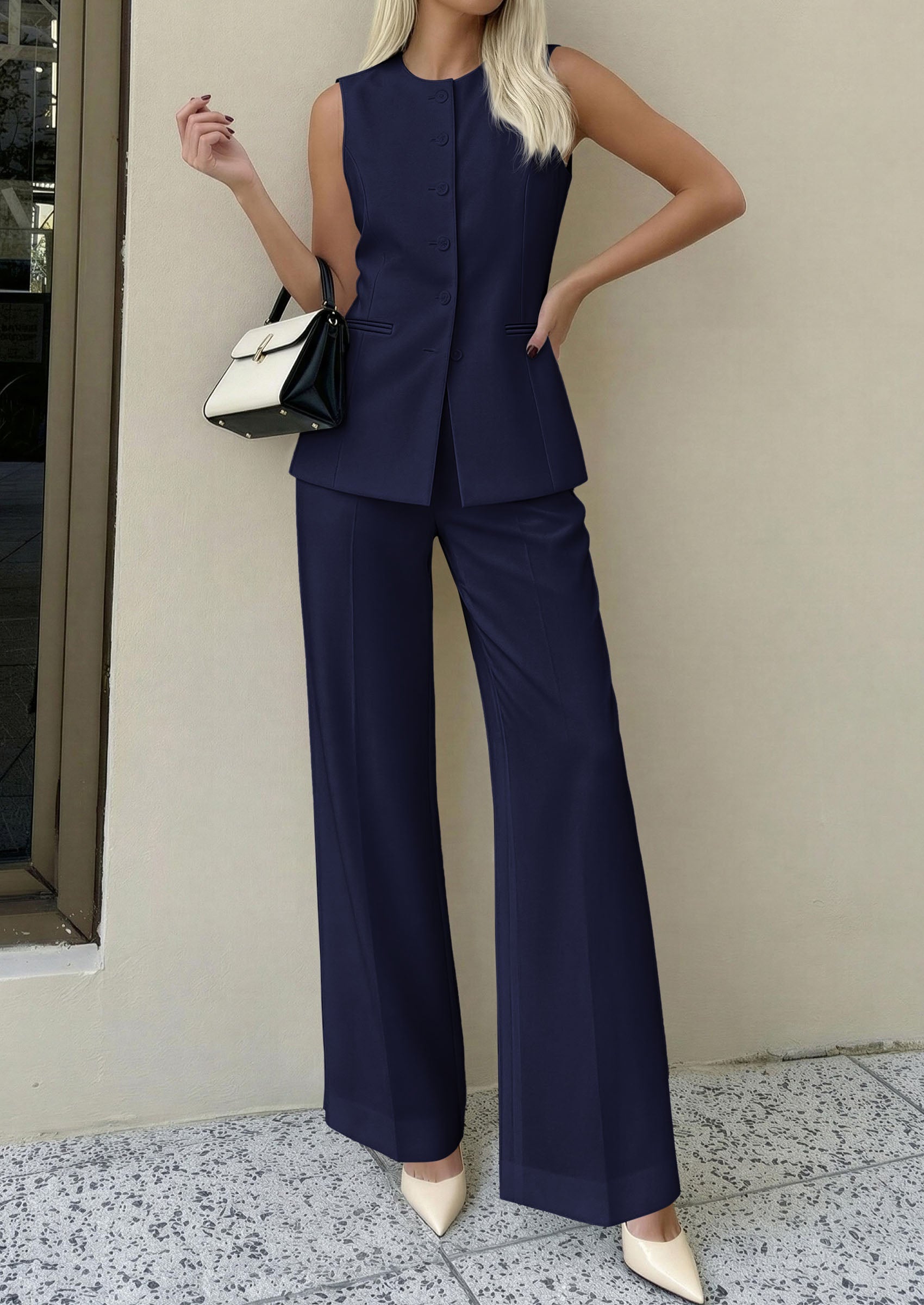 PRETTYGARDEN Women's 2 Piece Sets Summer 2026 Work Clothes Sleeveless Blazer Vest Pants Suits Spring Business Casual Outfits PRETTYGARDEN