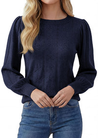 PRETTYGARDEN Women Fall Fashion Hollow Out Holiday Sweaters | Stretchy Cozy Knit, Puff Long Sleeve Pullover Tops, Crewneck Loose Fit, Dressy Casual Blouse, Trendy Winter Going Out Outfits