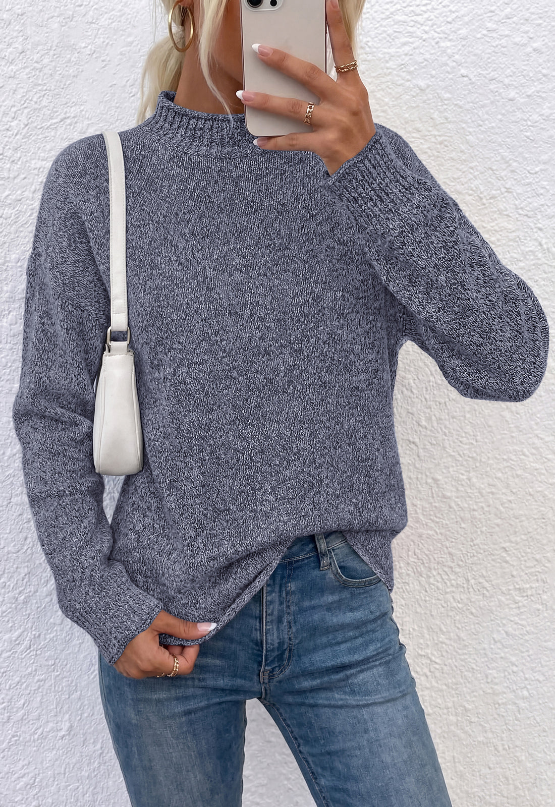 PRETTYGARDEN Womens Sweaters 2026 Mock Neck Ribbed Knit Fall Outfits | Long Sleeve Pullover Tops, Rolled Edge, Loose Fit, Soft Cotton Fabric, Comfy Cozy Sweater, Versatile Casual Cute Clothes