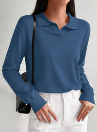 PRETTYGARDEN Womens Long Sleeve Collared Polo Sweater V Neck Knit Ribbed Business Casual Pullover Sweaters 2026 Fall Outfits