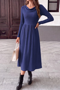 PRETTYGARDEN Women Casual Cowl Neck Long Sleeve Midi Dress