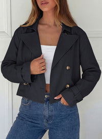 PRETTYGARDEN Cropped Trench Coat For Women Short Jacket  Soft Lightweight Coats, Lapel Double Breasted, Long Sleeve Loose Fit, Casual Work Office Jackets, Fall Winter Outwear