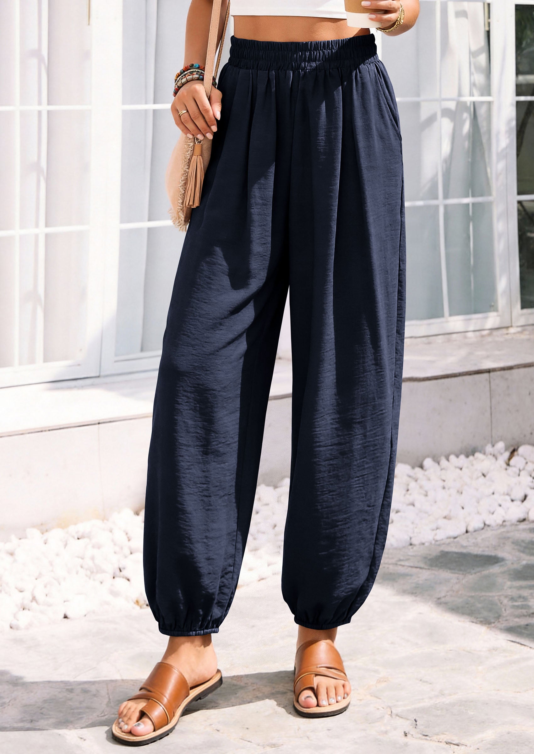 PRETTYGARDEN Womens 2026 Summer Casual Pants High Waisted Loose Wide Leg Palazzo Pockets Lounge Beach Travel Trousers Outfits