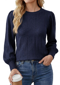PRETTYGARDEN Women Fall Fashion Hollow Out Holiday Sweaters | Stretchy Cozy Knit, Puff Long Sleeve Pullover Tops, Crewneck Loose Fit, Dressy Casual Blouse, Trendy Winter Going Out Outfits