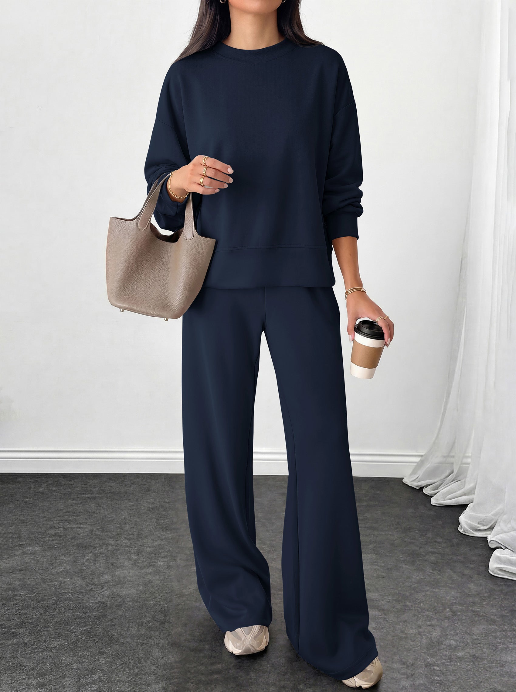 PRETTYGARDEN Womens 2 Piece Outfits Fall Sweatsuits Matching Lounge Sets  | Crewneck Long Sleeve Sweatshirt, Wide Leg Pants Sets with Pockets & Drawstring, Casual Tracksuit, Travel Airport Outfits 2026