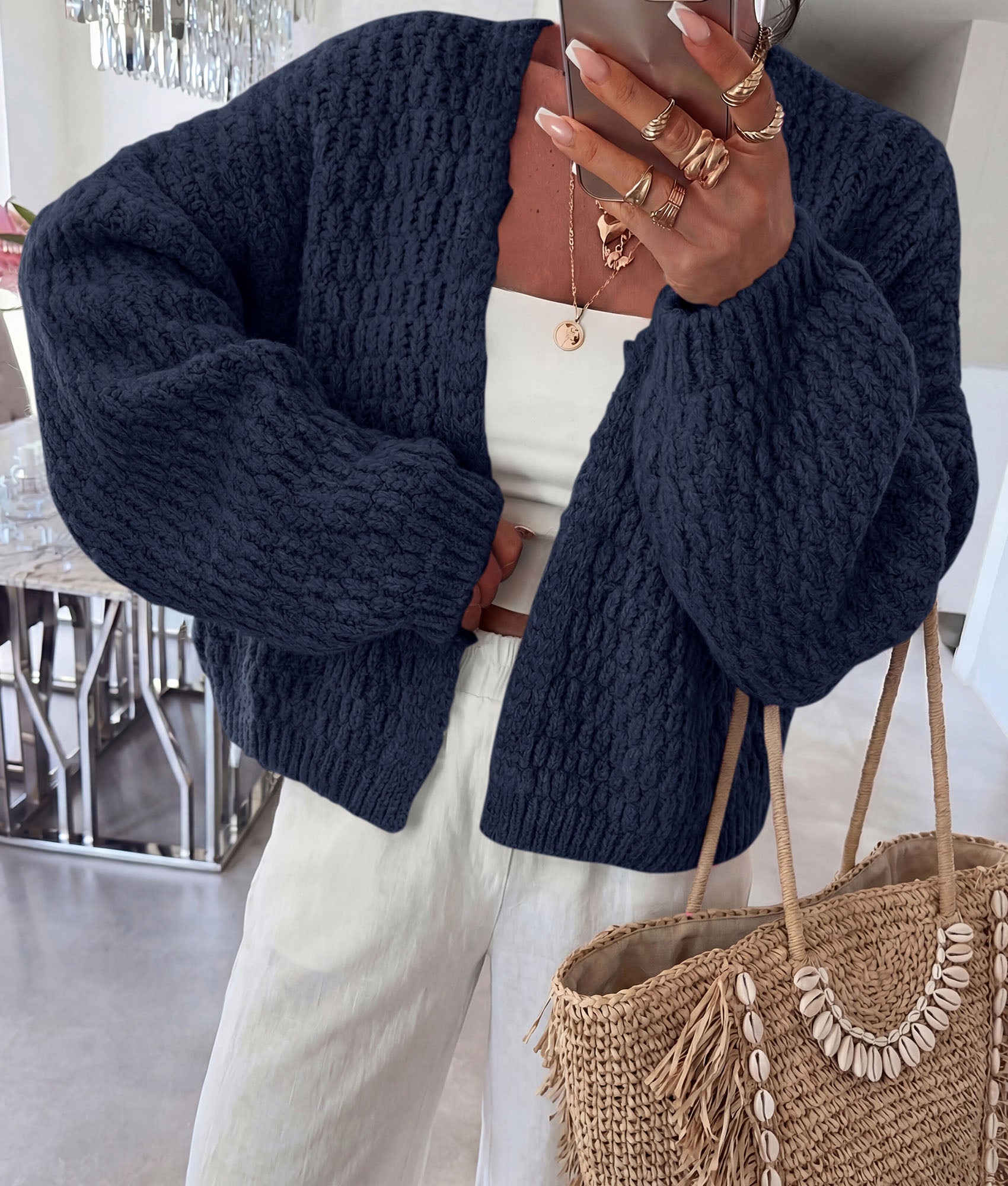 PRETTYGARDEN Women's Fall Cardigan Open Front Chunky Sweaters | Cozy Stretchy Knitwear, Long Sleeve Drop Shoulder, Loose Fit Crochet Jacket, Trendy Holiday Outfits, Warm Winter Clothing