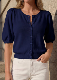 PRETTYGARDEN Puff Short Sleeve Cardigans for Women Lightweight 2026 Summer Shirts Button Up Knit Sweater Tops Spring Clothes PRETTYGARDEN