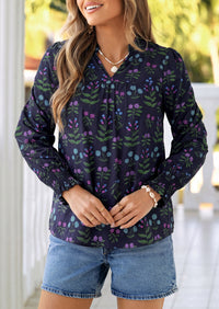 PRETTYGARDEN Women's Boho Floral Blouses Dressy Casual | Trendy Printed, Long Sleeve V Neck Tops, Bohemian Polka Dot Striped Shirt, Going Out Vacation Outfits, Fall Fashion Clothing