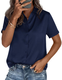 PRETTYGARDEN Women's 2026 Summer Button Down Shirts Short Sleeve Work Tops Dressy Blouses Spring Business Casual Outfits PRETTYGARDEN