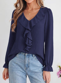 PRETTYGARDEN Women Early Fall Fashion Dressy Casual Blouses  | Comfy Lightweight,Lantern Long Sleeve Shirts,Cute Ruffle V Neck,Going Out Tops,Business Work Outfits,Trendy Daily Clothes