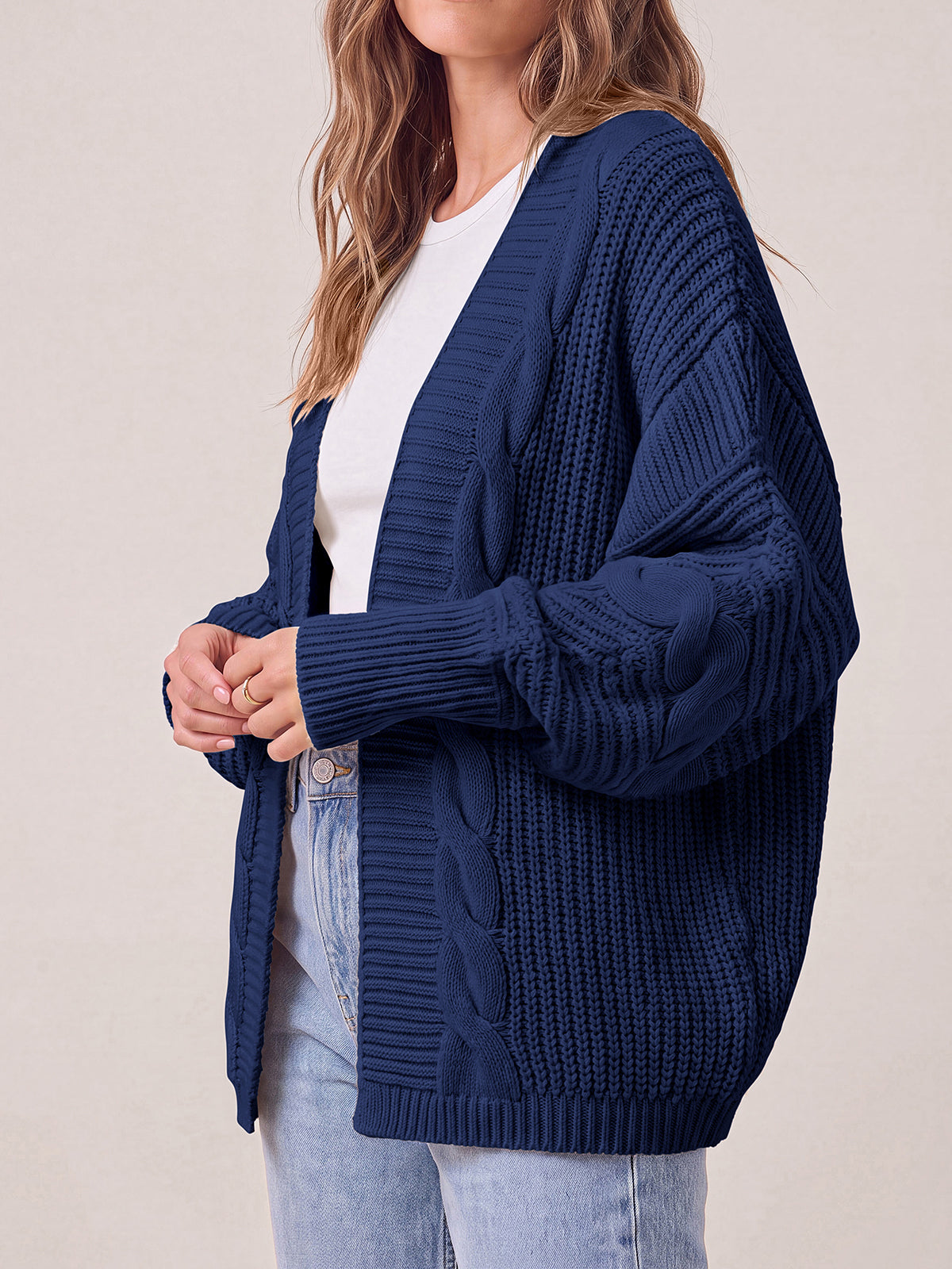 PRETTYGARDEN Chunky Open Front Cable Knit Cardigan Sweaters for Women Coats Loose Fit Batwing Long Sleeve Sweater, Soft Cozy Casual Cardigans, Holiday Travel Vacation Outfits, Trendy Fashion Outerwear