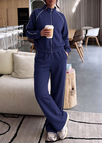 PRETTYGARDEN Women's 2 Piece Sweat Set Casual Fall Outfits | Zip Up Sweatshirt,Wide Leg Pants Sweatsuits,Side Stripes,Matching Lounge Sets,Athletic Wear for Airport,Jogging,Travel,Daily