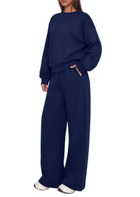 PRETTYGARDEN 2 Piece Lounge Sets for Women Casual Sweatsuits | Soft Stretchy,Drop Shoulder Crew Neck Sweatshirt & Wide Leg Pants,Workout Airport Matching Set Tracksuit,Fall Winter Outfits
