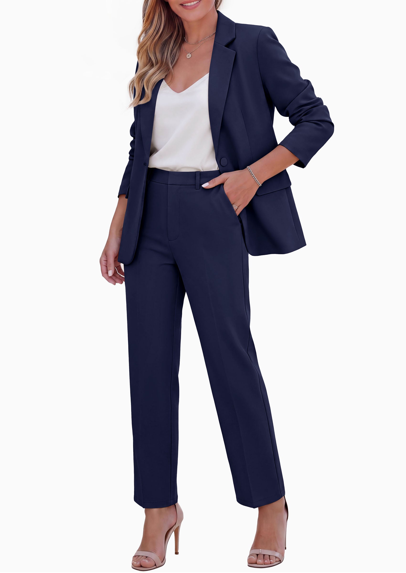 PRETTYGARDEN Two Piece Sets for Women Dressy Pant Suits | Lapel Blazer,Straight Leg Dress Pants,Professional Interview Suit Set,Business Casual Outfits,Office Work Clothes,Fall Winter