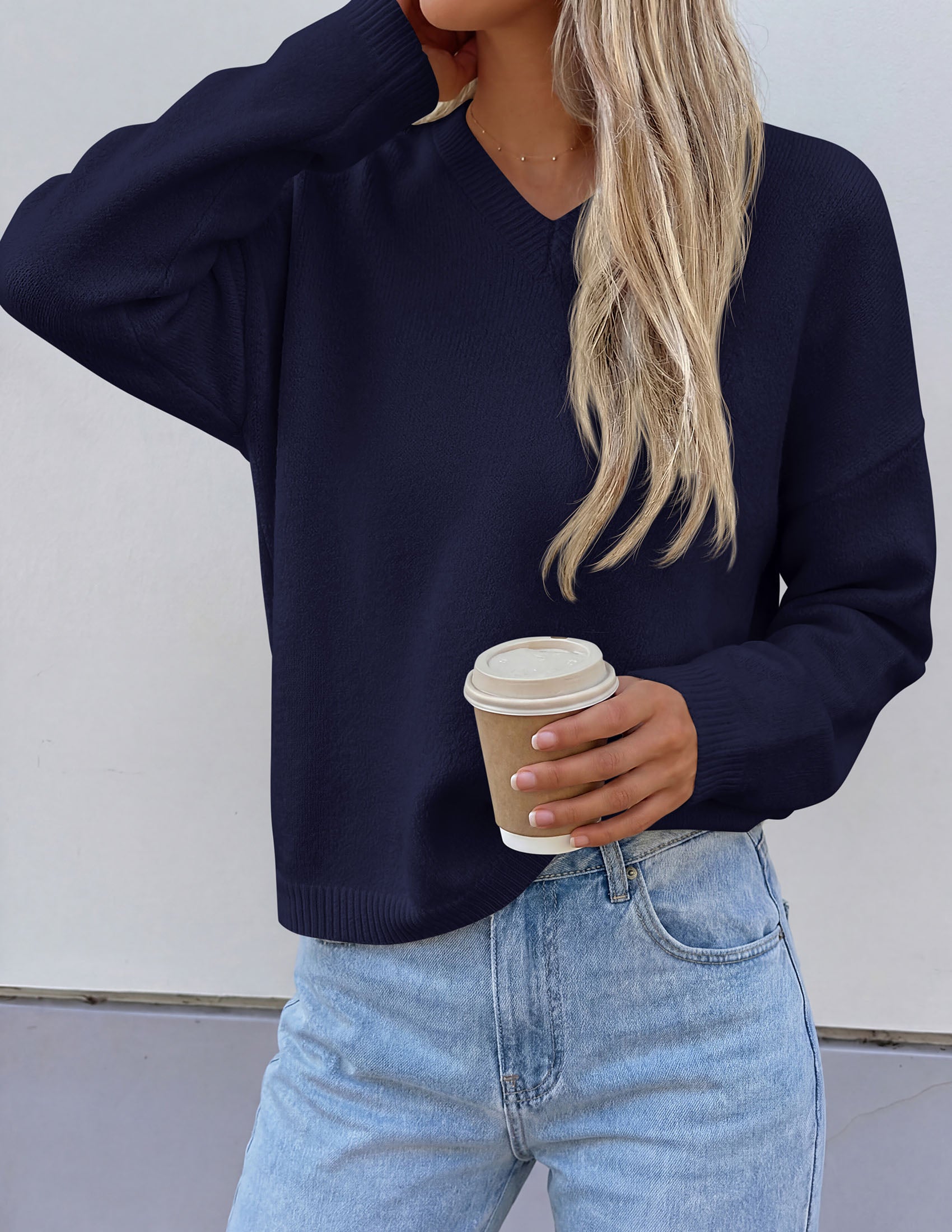 PRETTYGARDEN Women's Fall Fashion V Neck Cozy Sweaters | Soft Stretchy Warm, Chunky Knit Pullover, Loose Fit Long Sleeve Tops, Dressy Casual Blouses,Trendy Holiday Winter Outfits