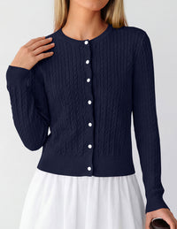 PRETTYGARDEN Women Lightweight Button Up Cardigan Sweaters | Soft Stretchy, Cozy Cable Knit, Long Sleeve Crew Neck, Trendy Cardigans, Cute Casual Outfits, Early Fall Fashion Clothing