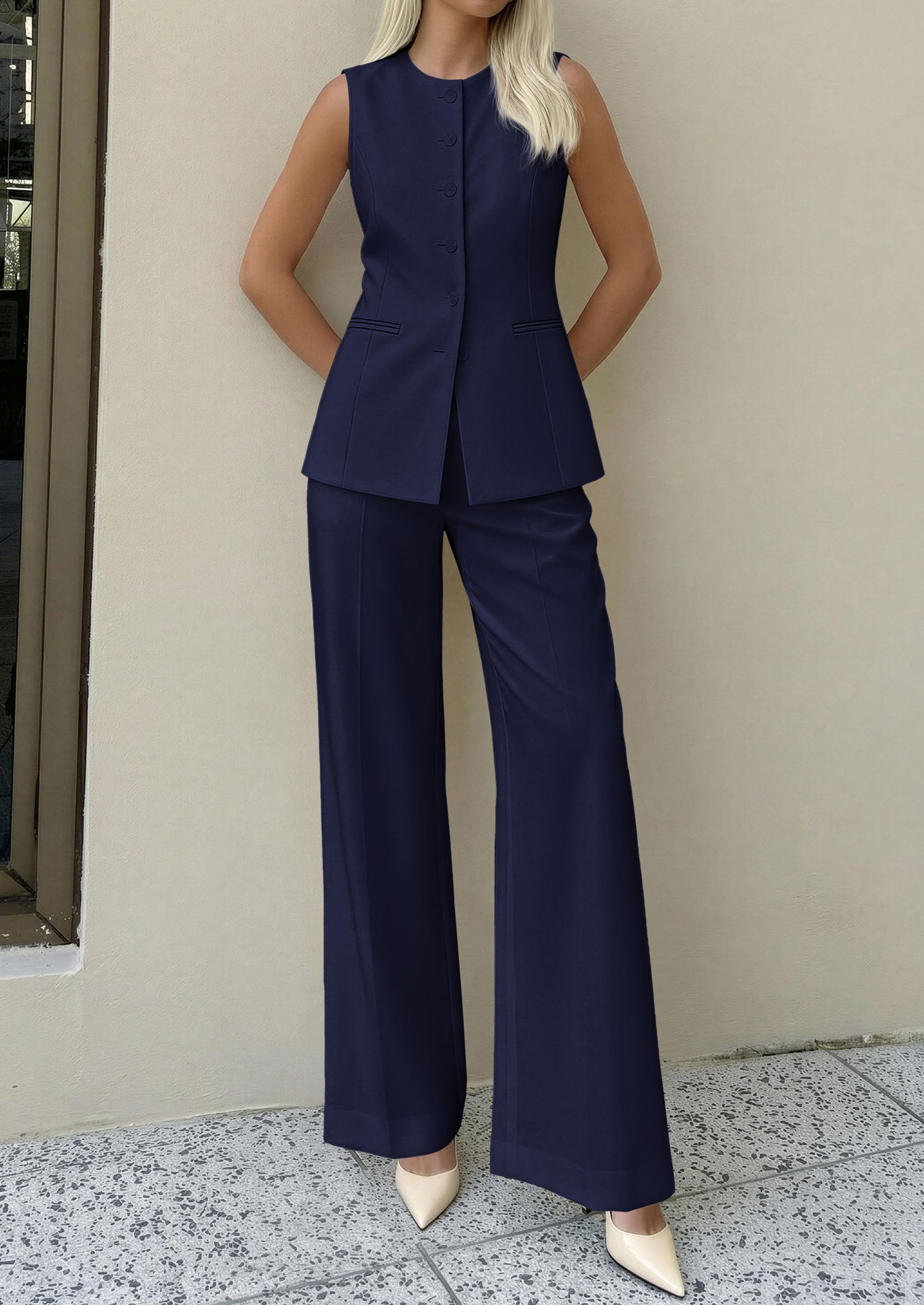 PRETTYGARDEN Women's 2 Piece Sets Summer 2026 Work Clothes Sleeveless Blazer Vest Pants Suits Spring Business Casual Outfits PRETTYGARDEN