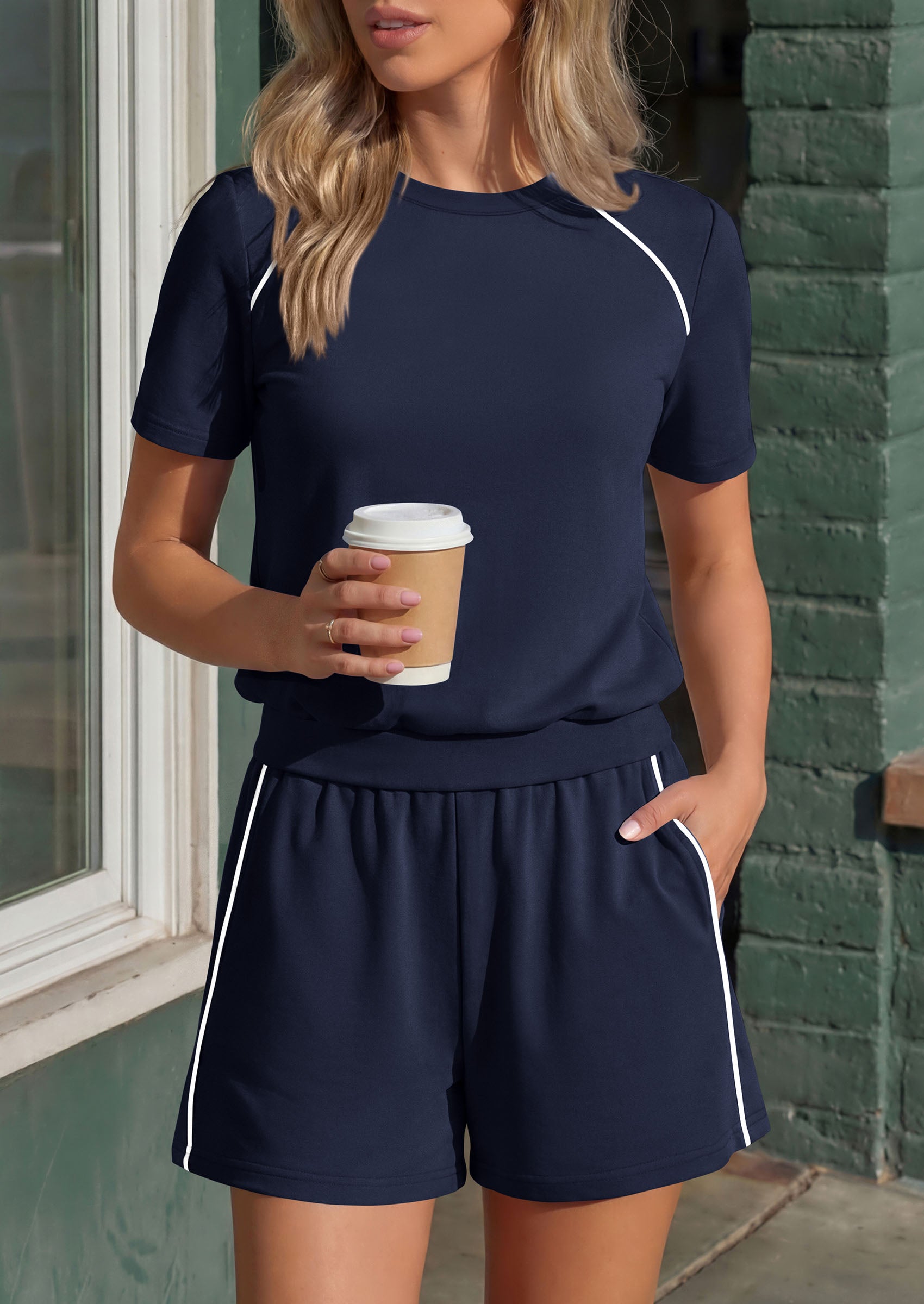 PRETTYGARDEN Sweatsuits Women 2 Piece Outfit 2026 Summer Lounge Shorts Sets Matching Spring Travel Beach Vacation Clothes PRETTYGARDEN