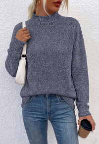 PRETTYGARDEN Womens Sweaters 2026 Mock Neck Ribbed Knit Fall Outfits | Long Sleeve Pullover Tops, Rolled Edge, Loose Fit, Soft Cotton Fabric, Comfy Cozy Sweater, Versatile Casual Cute Clothes