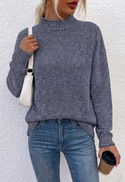 PRETTYGARDEN Womens Sweaters 2026 Mock Neck Ribbed Knit Fall Outfits | Long Sleeve Pullover Tops, Rolled Edge, Loose Fit, Soft Cotton Fabric, Comfy Cozy Sweater, Versatile Casual Cute Clothes