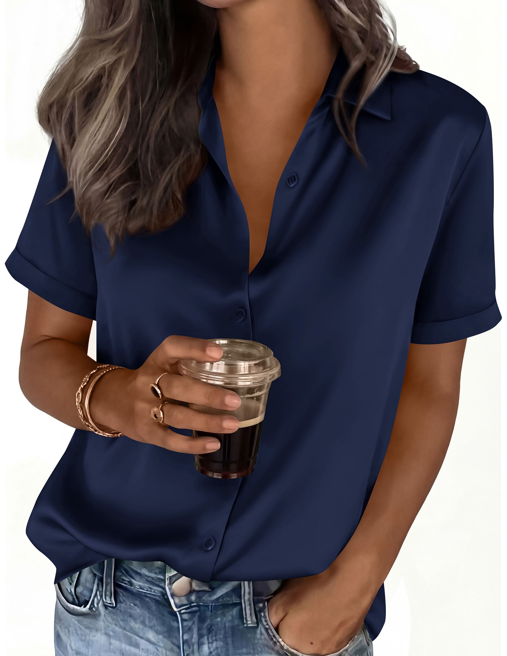 PRETTYGARDEN Women's 2026 Summer Button Down Shirts Short Sleeve Work Tops Dressy Blouses Spring Business Casual Outfits PRETTYGARDEN