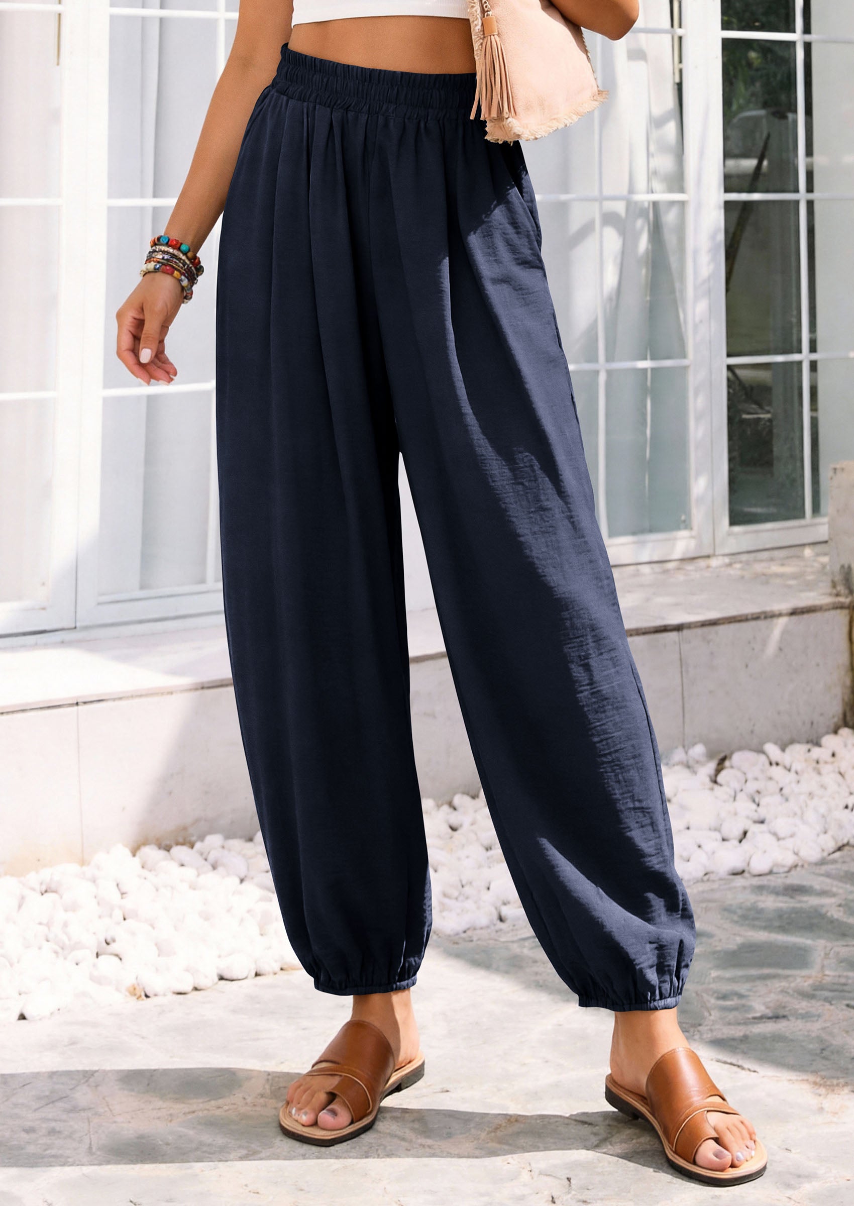 PRETTYGARDEN Womens 2026 Summer Casual Pants High Waisted Loose Wide Leg Palazzo Pockets Lounge Beach Travel Trousers Outfits
