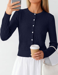 PRETTYGARDEN Women Lightweight Button Up Cardigan Sweaters | Soft Stretchy, Cozy Cable Knit, Long Sleeve Crew Neck, Trendy Cardigans, Cute Casual Outfits, Early Fall Fashion Clothing