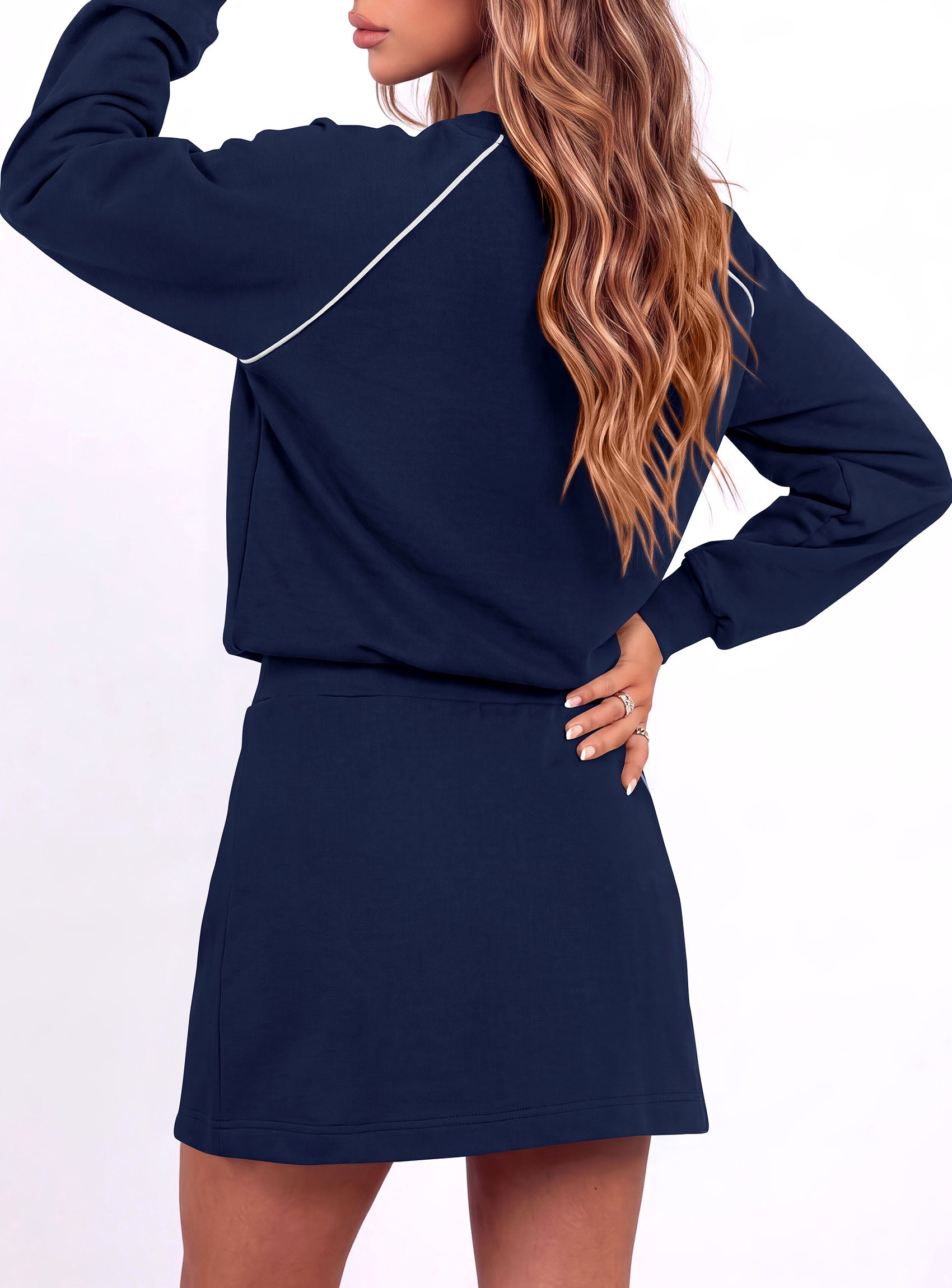 PRETTYGARDEN Women's Two Piece Outfits Matching Skirt Sets | Color Block Long Sleeve Top Sweatshirt, Mini Short Skirts, Elastic Waist Skorts Pocket, 2pc Workout Set, Fall Fashion Clothes