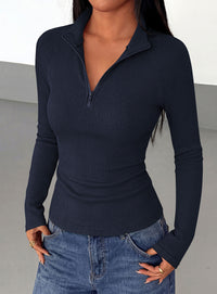 PRETTYGARDEN Women's Fall Quarter Zip Long Sleeve Shirts | Soft Stretchy Ribbed Knit, Collared Zipper Slim Fitted, Raglan Sleeves Pullover, Dressy Casual Tops, Trendy Going Out Outfits