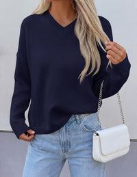 PRETTYGARDEN Women's Fall Fashion V Neck Cozy Sweaters | Soft Stretchy Warm, Chunky Knit Pullover, Loose Fit Long Sleeve Tops, Dressy Casual Blouses,Trendy Holiday Winter Outfits