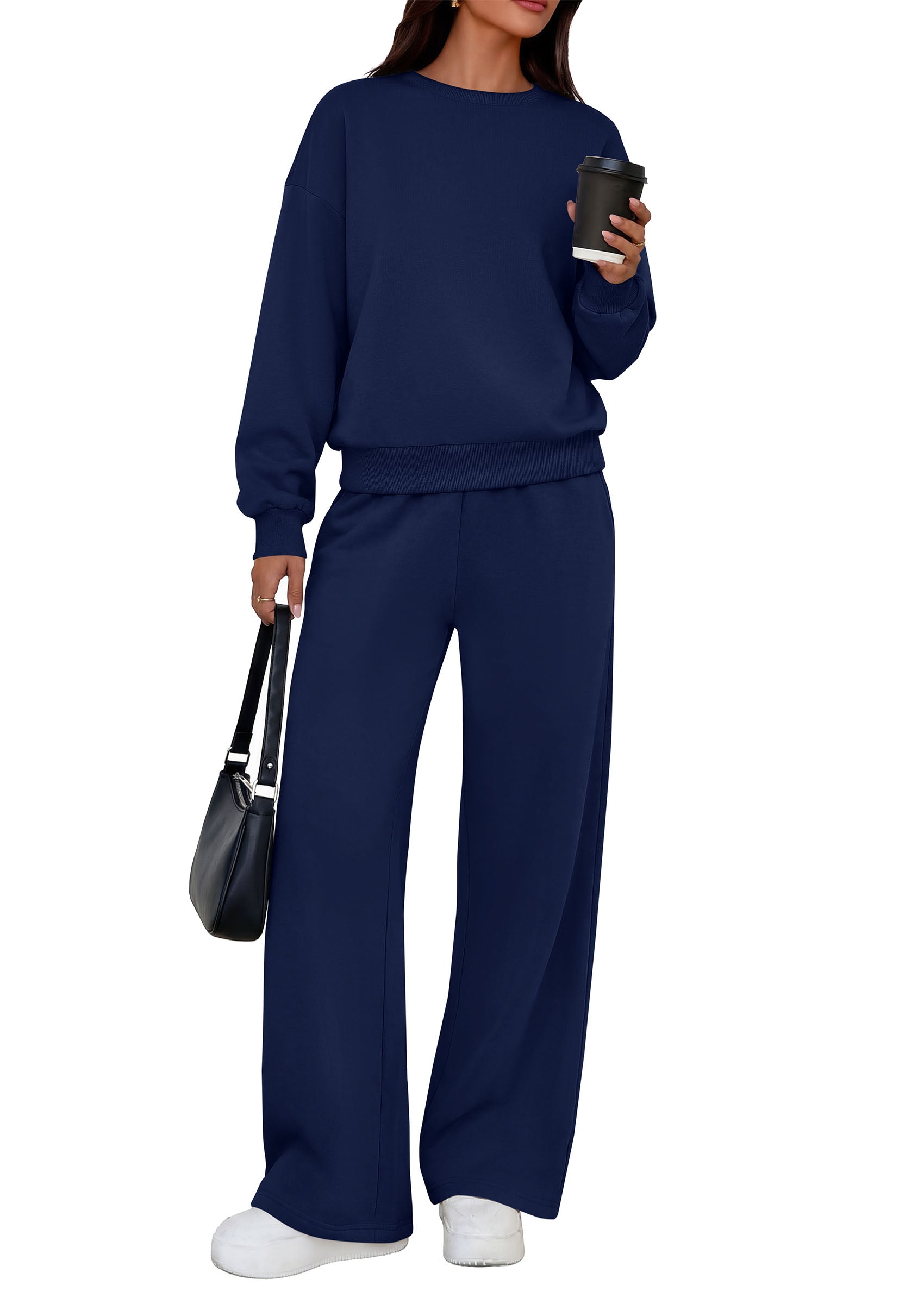 PRETTYGARDEN 2 Piece Lounge Sets for Women Casual Sweatsuits | Soft Stretchy,Drop Shoulder Crew Neck Sweatshirt & Wide Leg Pants,Workout Airport Matching Set Tracksuit,Fall Winter Outfits