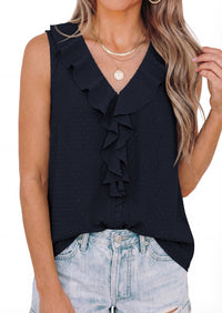 PRETTYGARDEN Womens Tank Tops 2026 Summer Dressy Casual Blouses Sleeveless Ruffle V Neck Swiss Dot Button Down Work Shirts PRETTYGARDEN