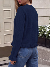 PRETTYGARDEN Women's Ruffle Sweaters Fall Fashion Cozy Knit Pullover  Soft Warm Chunky, Crewneck Long Sleeve, Cute Peplum Tops, Dressy Casual Blouses, Going Out Holiday, Trendy Winter Outfits