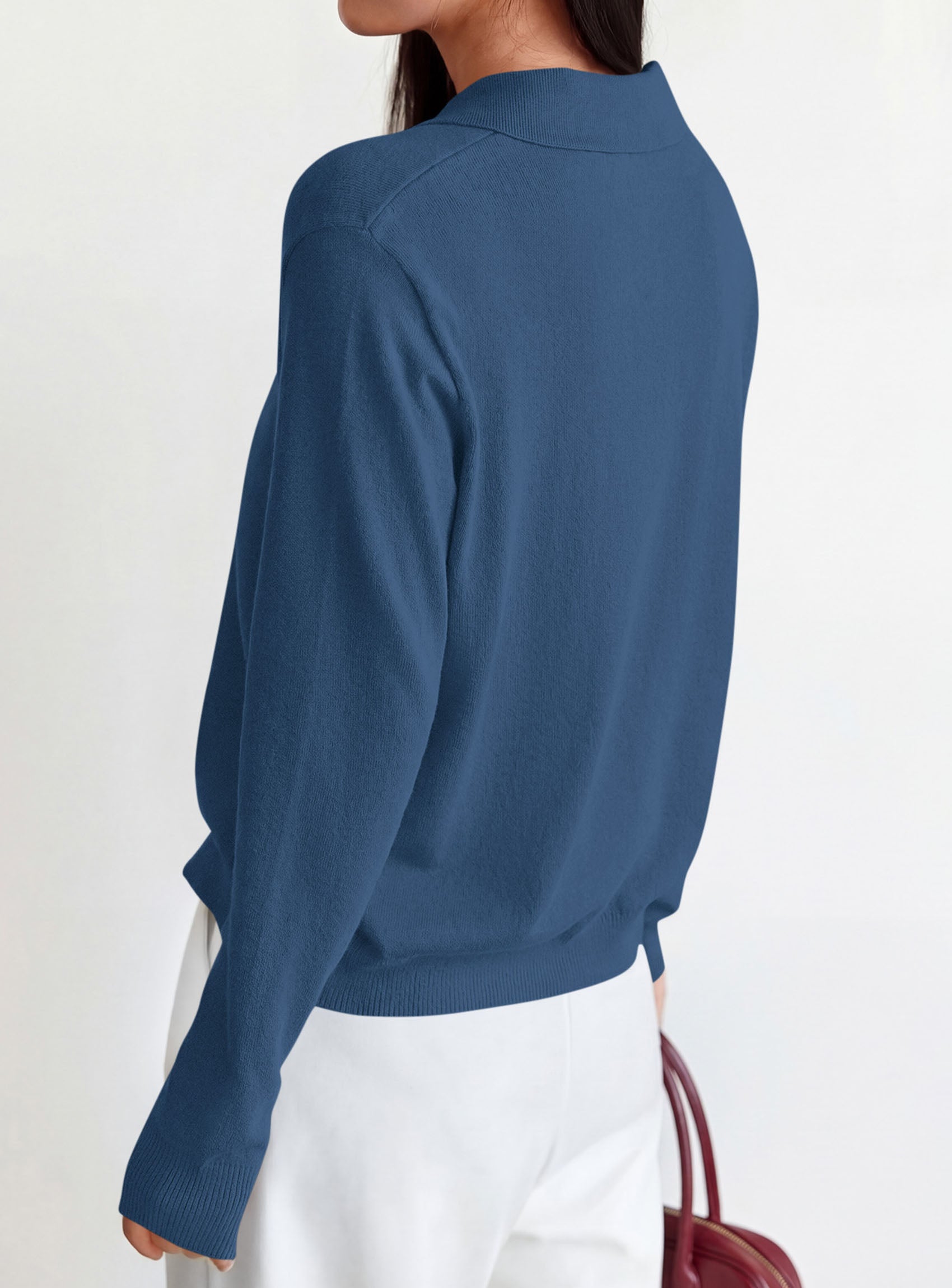 PRETTYGARDEN Womens Long Sleeve Collared Polo Sweater V Neck Knit Ribbed Business Casual Pullover Sweaters 2026 Fall Outfits